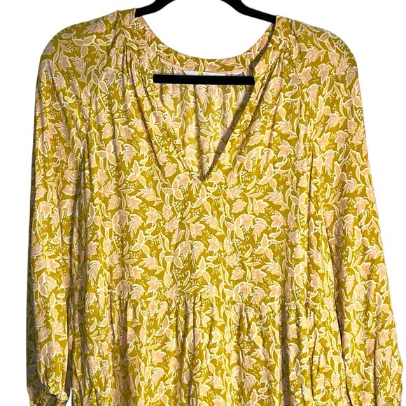 Boden Notch Tiered Floral Midi Dress Yellow Pink Print EcoVero US Size 10R - Picture 2 of 11